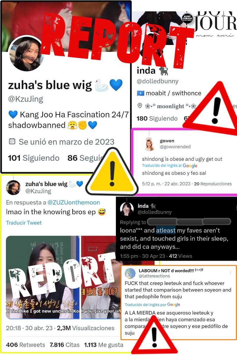 ⚠️(1/3)⚠️ 🚨 REPORT 🚨 HATE TO HC, LT, SD, SW

🚫 Dissemination of false information, incitement of hatred towards HC‼️
📍Please add additional context in the report (those quoted are full of horrible comments)

Twt bit.ly/3NKIRdp
👤 bit.ly/3LJvaJX

#SUPERJUNIOR