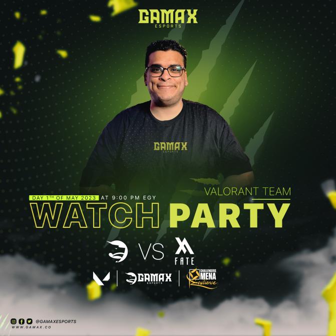 GamaxEsport's tweet photo. Don't miss the Watch Party Against @FATEesports    

With our content creator @ShaDowZa5  At 9:00 PM EGY https://t.co/OZo32BTuur #WeAreTheSeekers 

#VEIP23 #ChallengersMENA #ملوك_اللعبة #GAMAX_Esports