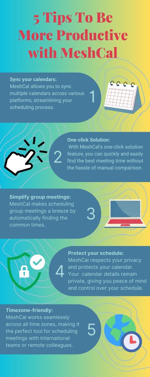 Mesh_Calendar's tweet photo. Weekend Wisdom: Master the art of effortless scheduling with MeshCal's time-saving tips. 🎓📅 https://t.co/A6T1jRG4gA