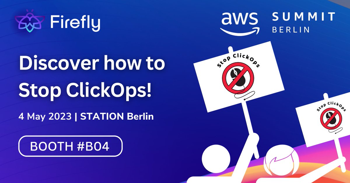 fireflydotai's tweet photo. AWS Summit in Berlin this Thursday May 4th! Come join us at booth #B04 to play the ClickOps game and discover how Firefly is revolutionizing the way you manage your cloud. See you there! 🔥🚀https://t.co/ryN0lRKdeJ
#AWSsummitBerlin #ClickOps #CloudManagement #awspartner https://t.co/FgLIqmHryf