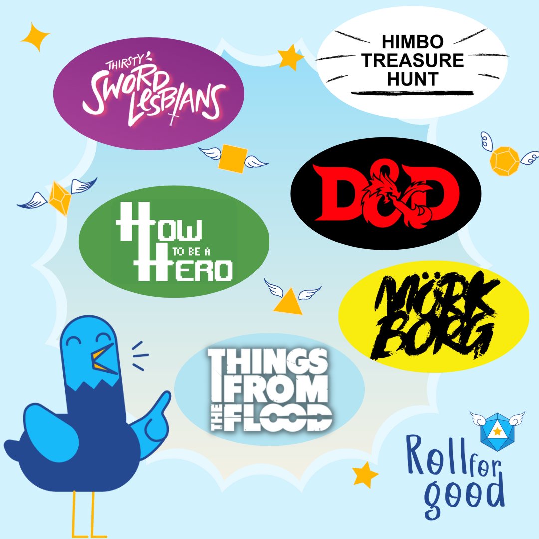Which of the games for our May 27-28 charity TTRPG event are you excited for?

Thirsty Sword Lesbians 🥤<a href="/EvilHatOfficial/">Evil Hat Productions</a>
Himbo Treasure Hunt 💪🏽<a href="/gshowitt/">Grant Howitt</a>
MÖRK BORG 🏔@MorkBorg
Dungeons &amp; Dragons ⚔#dnd5e 
How to be a Hero 🎮<a href="/HtbaH_Official/">How to be a Hero</a>
Things From the Flood 🌊<a href="/FreeLeaguePub/">Free League Publishing</a>