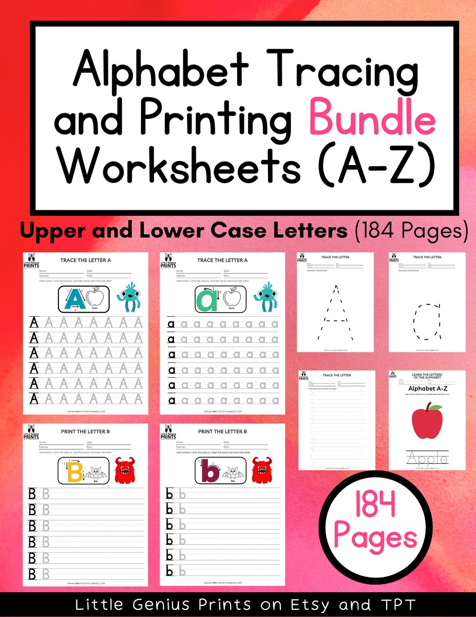 Our Letter Tracing and Printing Worksheets Bundle (A-Z) are an essential tool for Kindergarten Writing and Grade 1 Writing. Product includes 184 Pages of Tracing and Printing fun! Purchase it on Etsy for only $7.98!
etsy.com/your/shops/Lit…