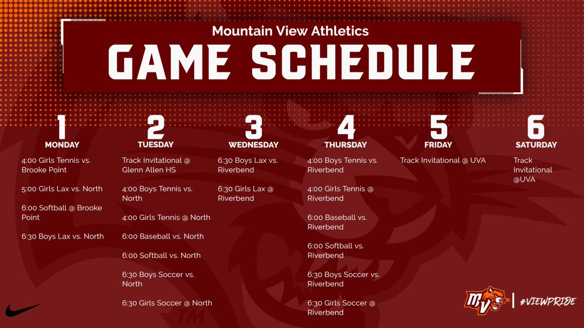 MVHS_SPORTS's tweet photo. Last week of the regular season here at the View! Come out and support our teams as they make some final pushes in District seeding! #ViewPride https://t.co/y7N75o8dGj