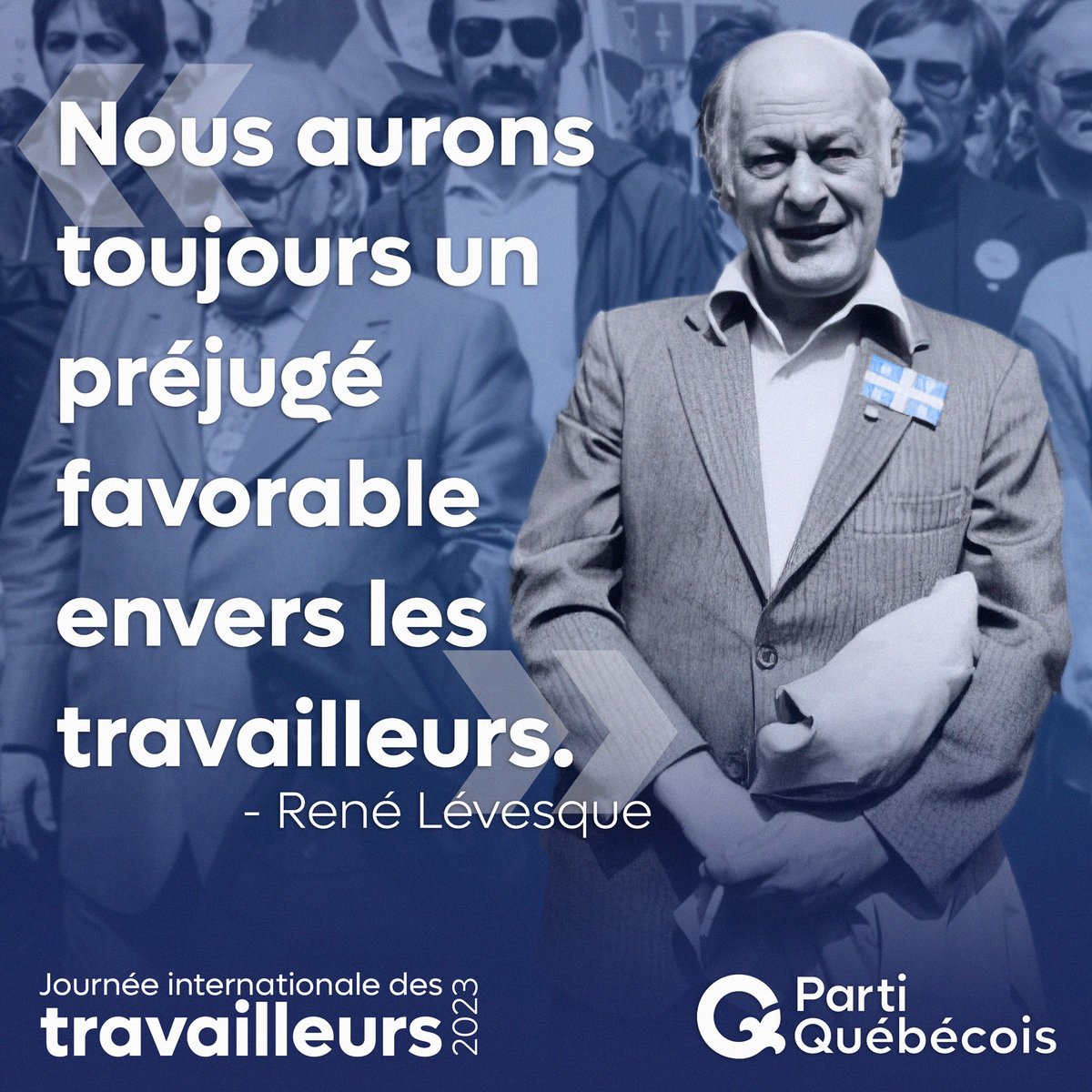 Aujourd’hui est la journée internationale des travailleurs.💪

En cette journée, soulignons le travail des Québécois et Québécoises qui bâtissent, chaque jour notre société.  

Merci à tous et à toutes pour votre apport essentiel quotidien. #PolQc