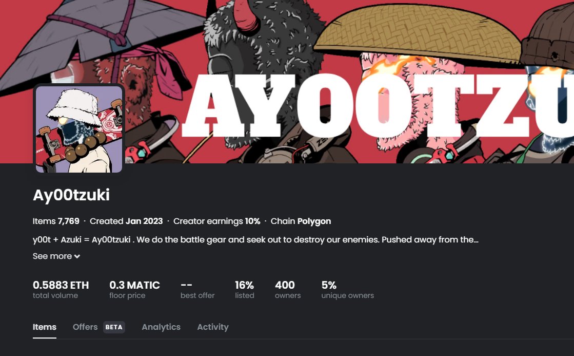 Ay00tzuki's tweet photo. @Ay00tzuki achieves new 400 owners milestone ๐ฅณ & Floor price jumps from 0.14 Matic to 0.3 Matic ๐ on the increase in popularity of new #derivativeNFT projects like @mankizuki ๐ฅ๐ #NFT #NFTs #PolygonNFTs #nftcommunity https://t.co/6rLRwOw8wY