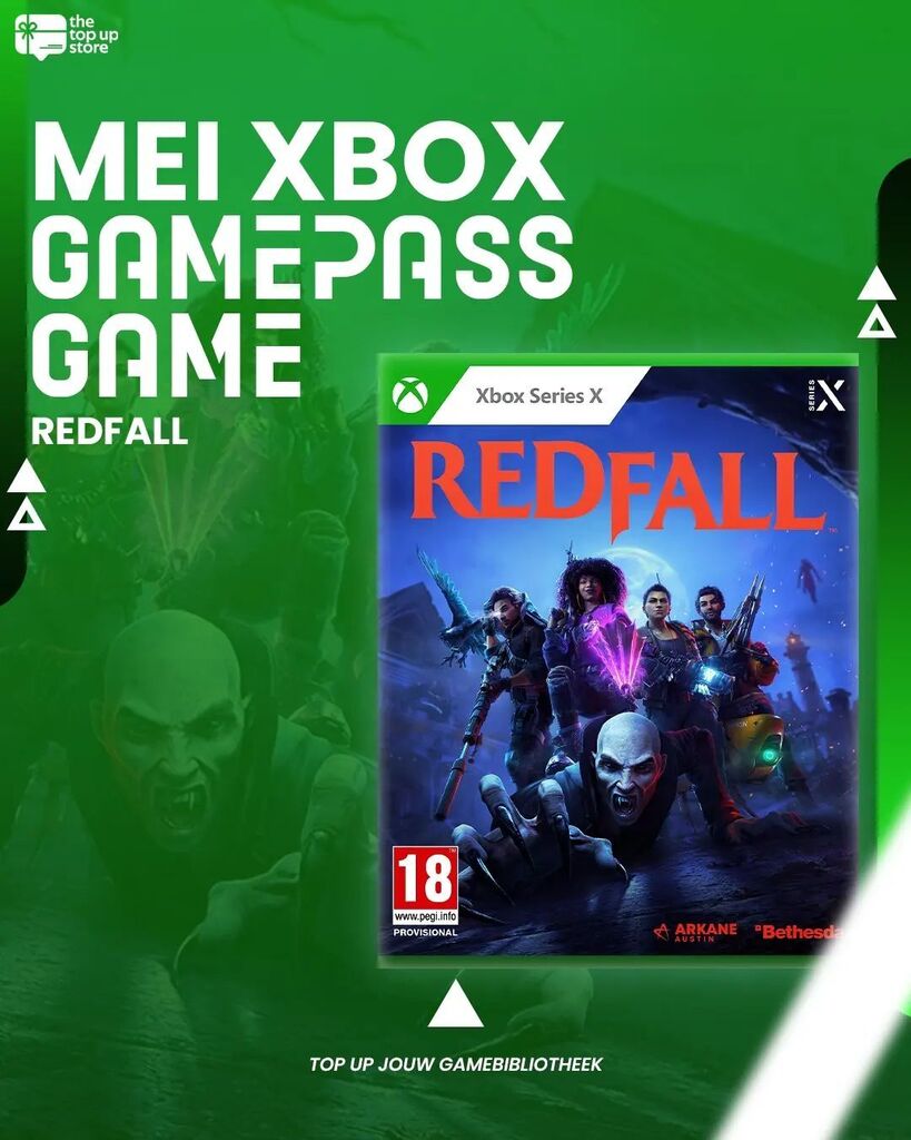 TopupStoreNL's tweet photo. Deze maand komen er een aantal leuke games aan op de XBOX GamePass, Heb jij de XBOX GamePass al en naar welke game ben jij het meest benieuwd naar? Wij zelf kijken er naar uit om @playredfall te gaan spelen 🤩💚 #ttus #thetopupstore #top #xbox #gamepass https://t.co/DKuOB15Ylf