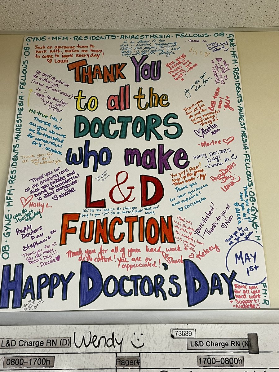 You know it will be a good day when you walk on the labour and delivery unit to see this lovely gesture.  Happy #DoctorsDay! @McMasterOBGYN @mch_childrens