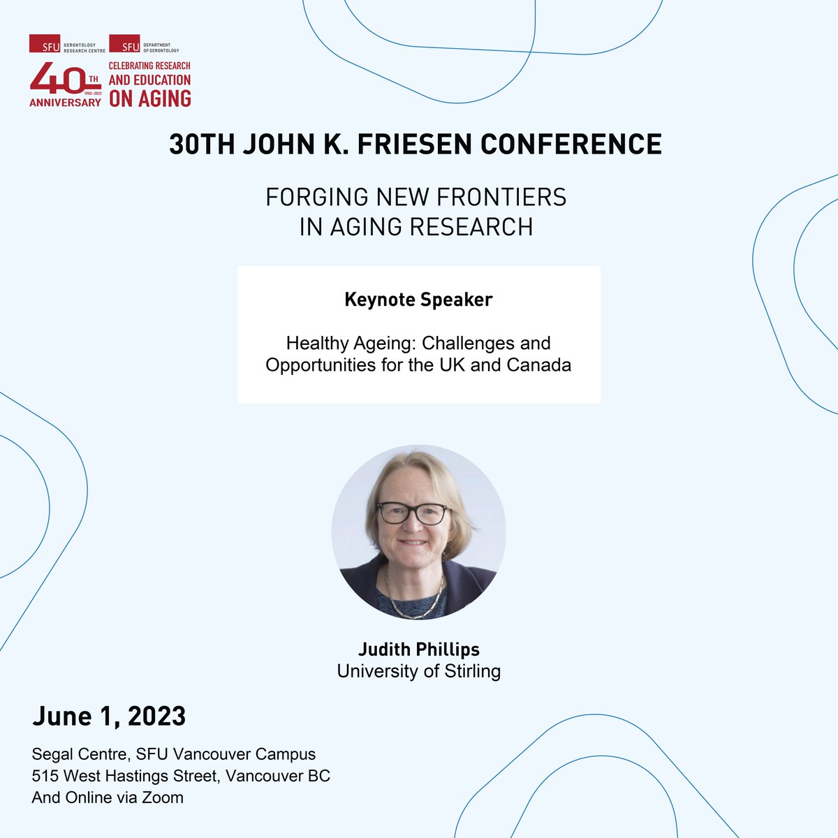 Join us to kick off #Friesen2023 with Judith Phillips! Speaking on the UK Healthy Ageing Challenge, Judith will discuss the research initiatives and project outputs. ⁣
⁣
June 1 | Register: bit.ly/3JyxTni