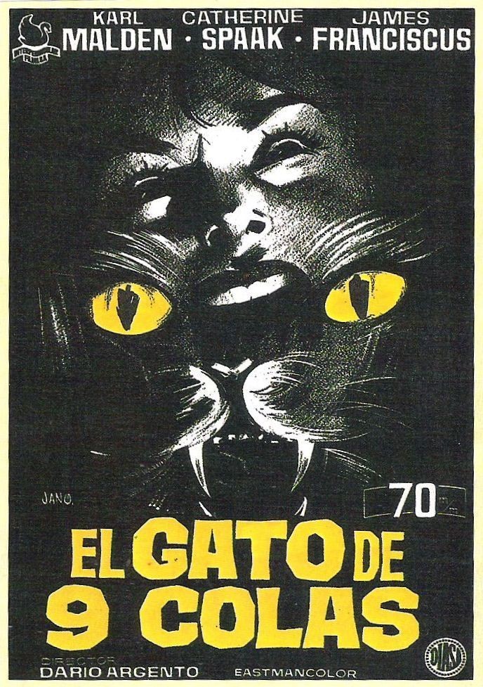 Spanish film poster for #DarioArgento's #TheCatONineTails (1971) #JamesFranciscus #KarlMalden #CatherineSpaak