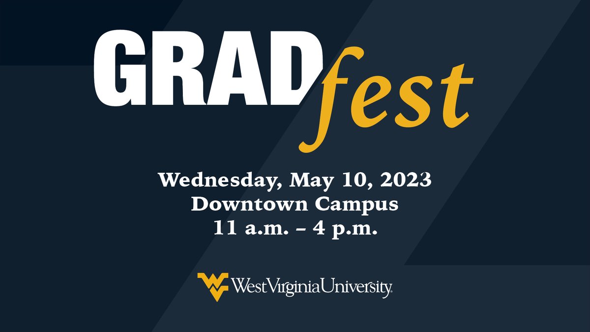 📣 GradFest is coming! Celebrate graduation together Wednesday, May 10 (5/10) from 11 a.m. - 4 p.m. on the Downtown Campus. Free <a href="/WVUAlumni/">WVU Alumni</a> t-shirt, free food, and free regalia photo at Woodburn Circle. 🎓

Learn more. 👉 gradfest.wvu.edu