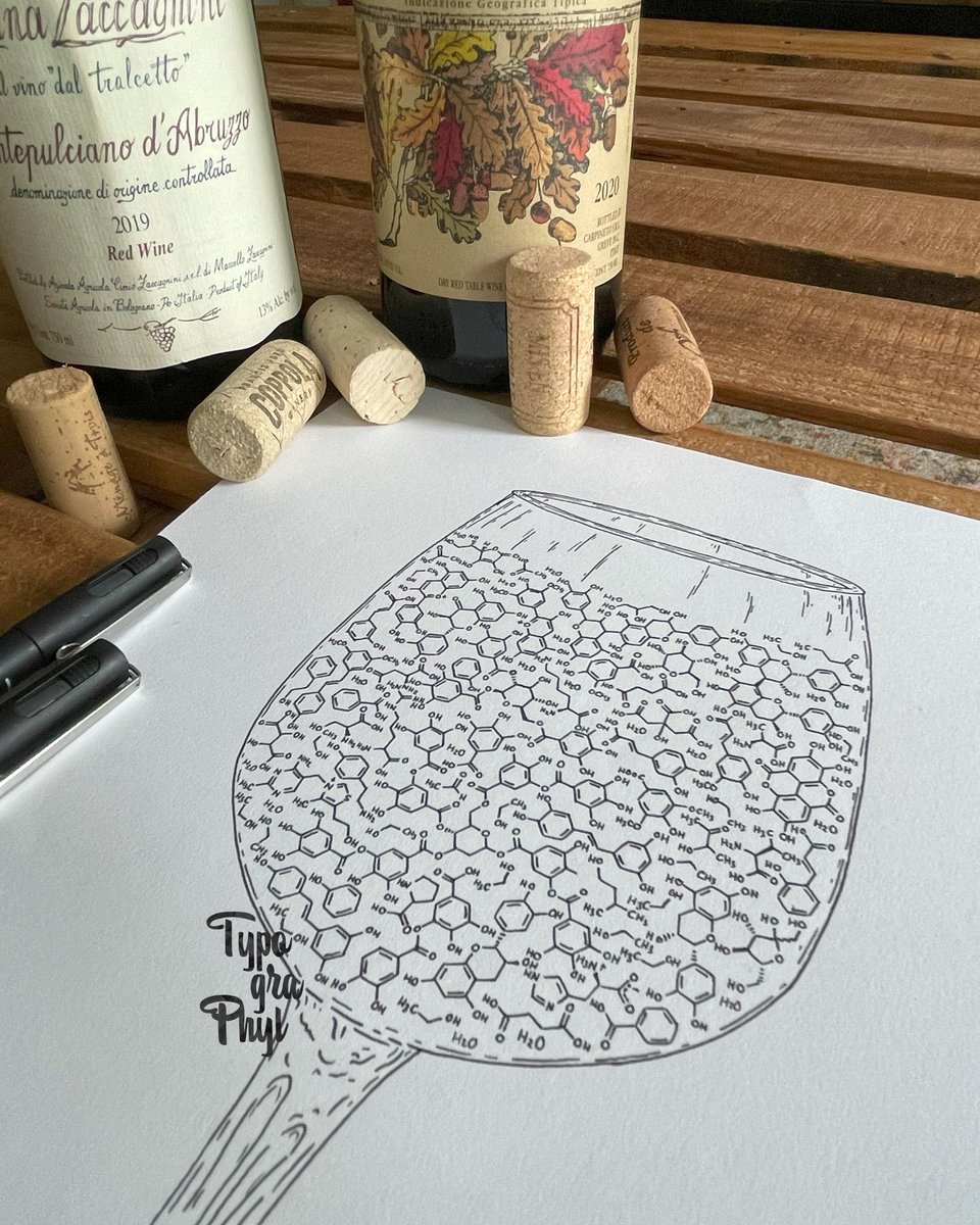 I drew a very full glass of wine filled with molecules found in wine! #ChemTwitter #SciArt