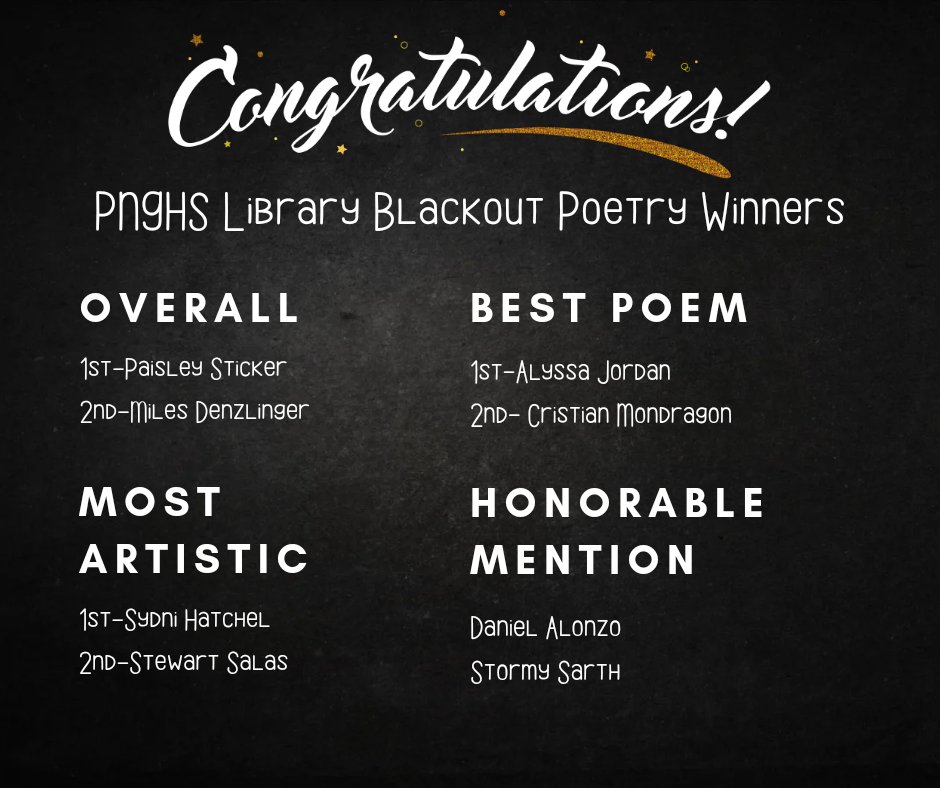 PNGHSLib's tweet image. Congratulations to the winners of 2023 PNG Library Blackout Poetry Competition!
