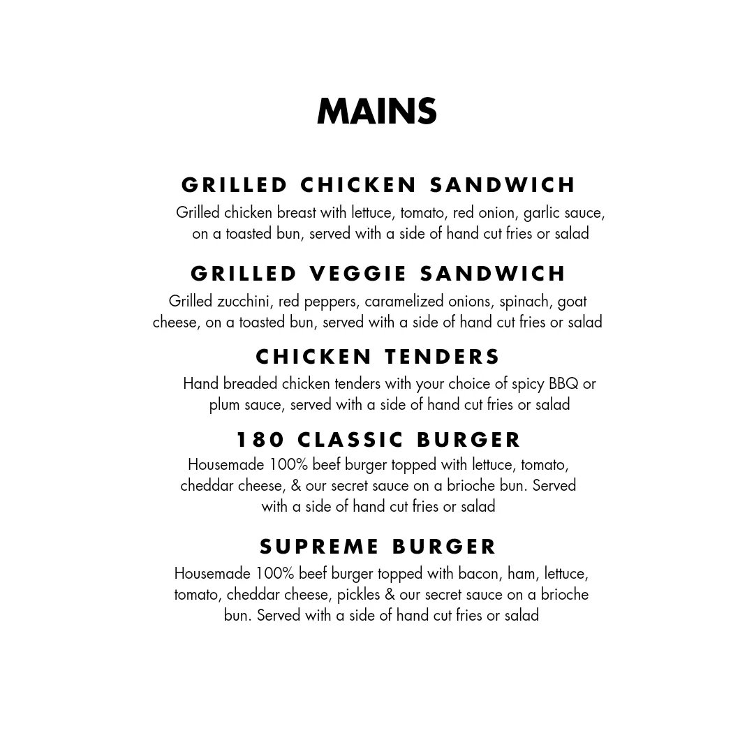 NEW Spring Menu starting this Friday!

We're open Friday to Sunday 11-5. Walk ins welcome. Reservations recommended for groups of 5 or more. 

180wines.ca