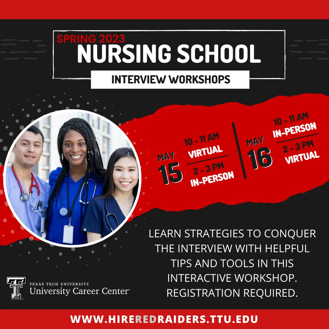 Attention all Pre-Nursing students: We are offering interactive Nursing School Interview Workshops to help you conquer your interview! Register online for upcoming workshops at HireRedRaiders.ttu.edu #TTU #TTUHSC #TexasTech