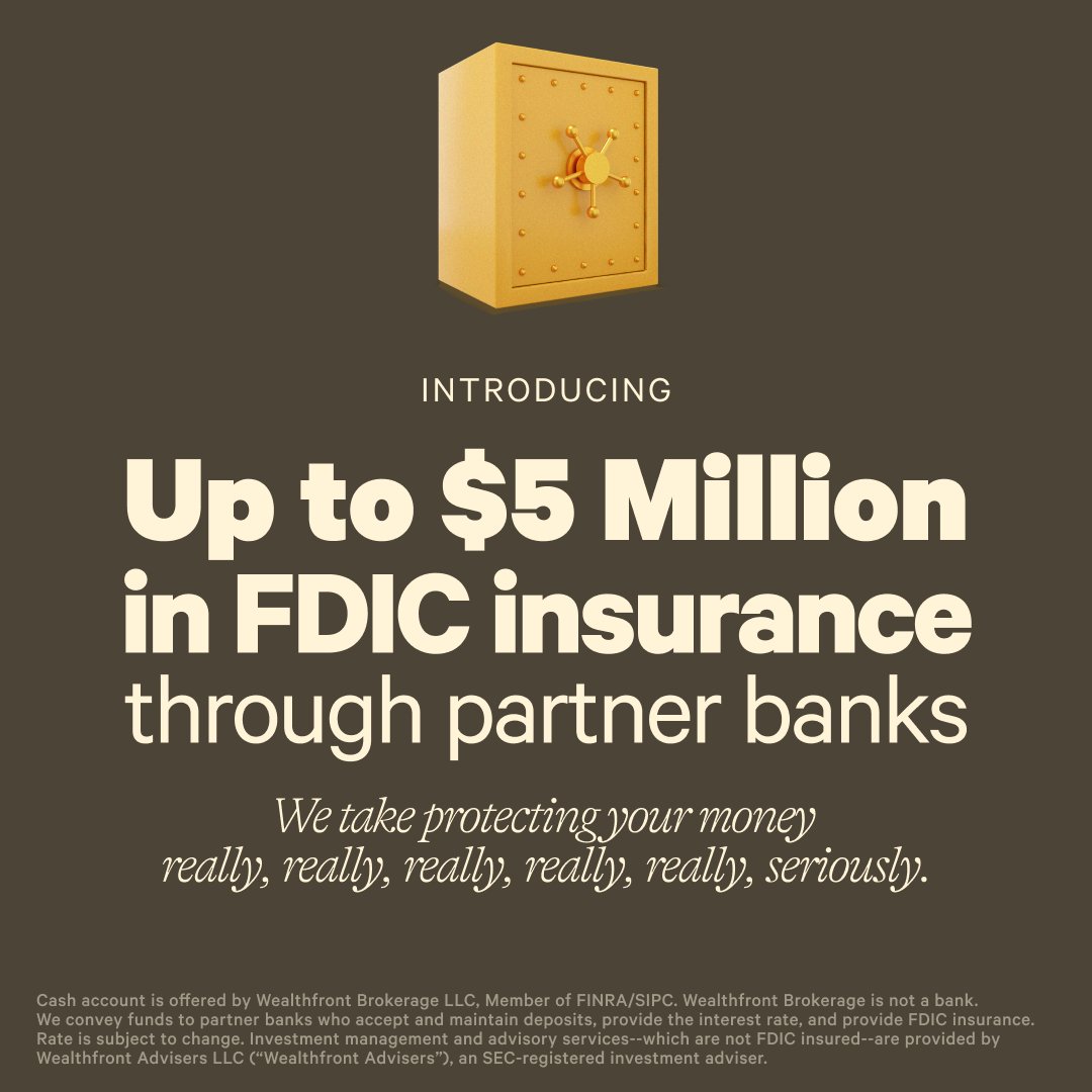 Good news! Whether you’re already a five-millionaire or one in the making, we’ve got you covered with up to $5 million in FDIC insurance and our industry-leading 4.30% APY, both provided through our partner banks. bit.ly/3LIzl8T