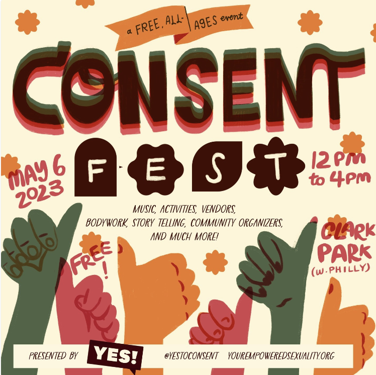 EqualInfo215's tweet photo. Mark your calendars, folks! ConsentFest is coming to Clark Park in West Philly on May 6 from 12-4 pm! 🗓️🎉 Join @yestoconsent for an all-ages celebration of consent and bodily autonomy, featuring face painting, music, vendors, and more! https://t.co/QEpzOWljAo