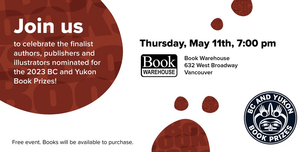 book_warehouse's tweet image. BC and Yukon Book Prizes Soirée @ Book Warehouse Broadway
Thursday May 11, 2023 | 7:00PM - 9:00PM
Join us at our Book Warehouse Broadway location for the BC and Yukon Book Prizes Soirée to celebrate the shortlisted authors of 2023! #Shoplocal @bcyukonprizes #BCBooks