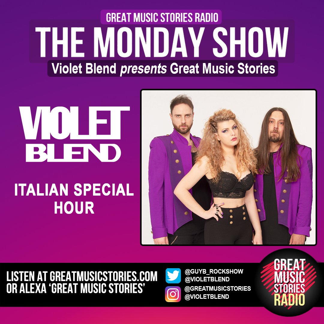 VioletBlend's tweet photo. THE MONDAY SHOW on #GreatMusicStories with @violetblend starts now!
Italian Special Hour 🇮🇹 is now on air at https://t.co/nqJgxArTtO
Tag @GuyB_rockshow and @VioletBlend to comment &amp; answer the questions. 💜
We hope you've studied Italian, we want to see you all speaking it 😂 https://t.co/3fUMrI9cL5