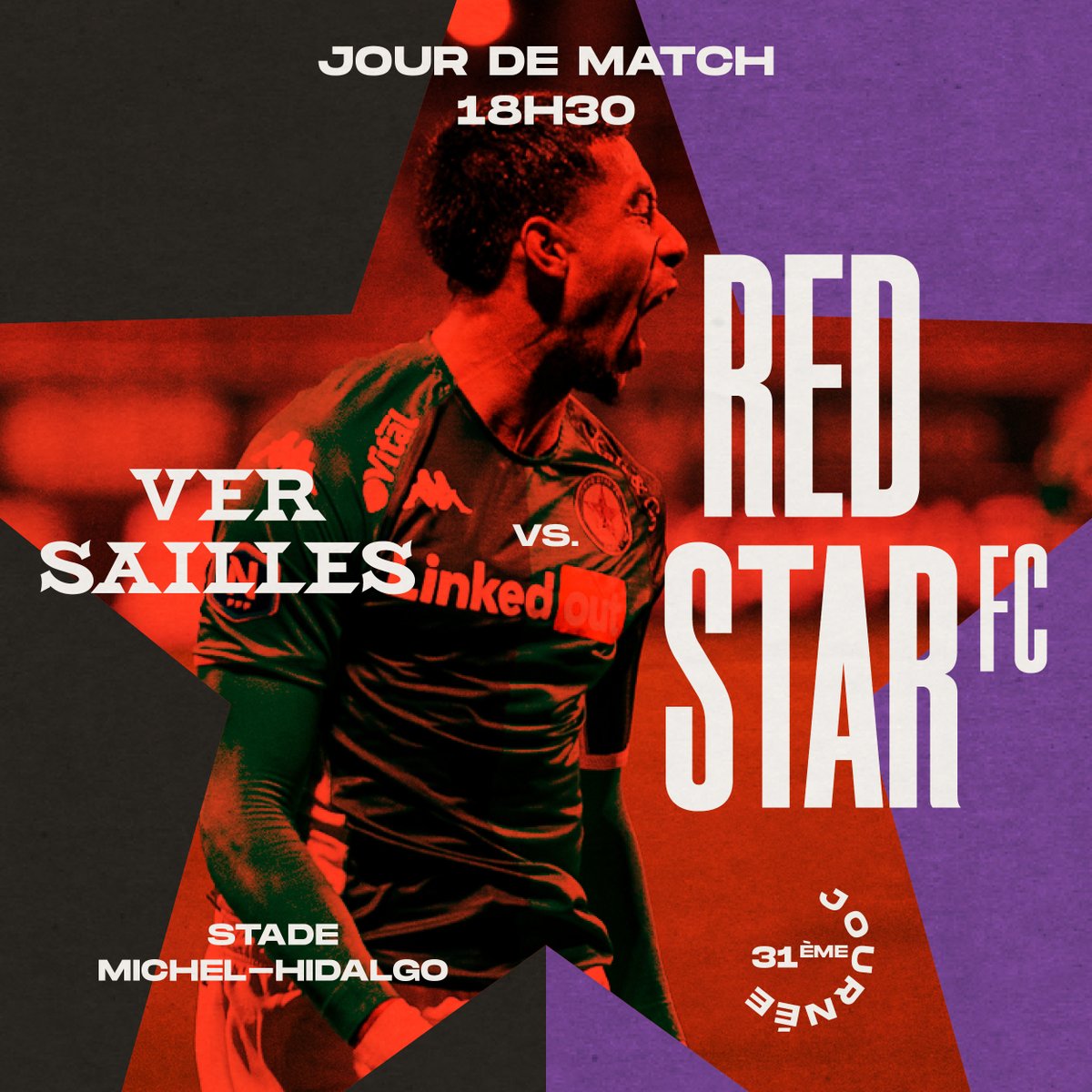 AUJOURD’HUI, LE RED STAR JOUE ! ✪ Les joueurs de l’Étoile Rouge se déplacent à Versailles pour la 31ème journée de National. Coup d’envoi à 18h30. Partagez votre soutien aux Audoniens dans ce sprint final ! ⤵️ #FCVRED #AllezRedStarFC 💚💪