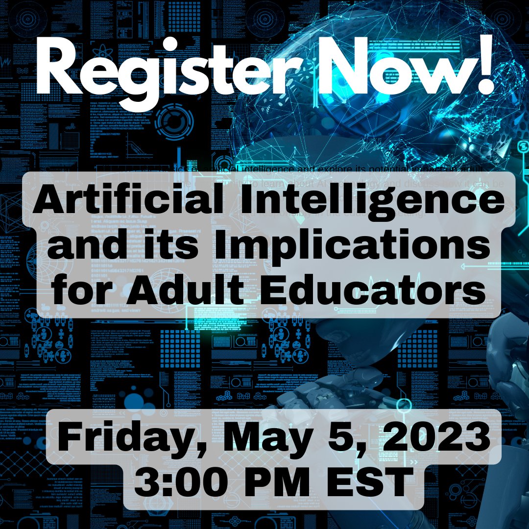 AaaceTweet's tweet photo. It's happening on Friday! Register for our webinar on AI and its implications for adult education. We'll explore the implications of AI on teaching and learning, as well as the ethical considerations that arise with the use of this technology. https://t.co/uqaXYlSeFC https://t.co/P3mL5A47vv