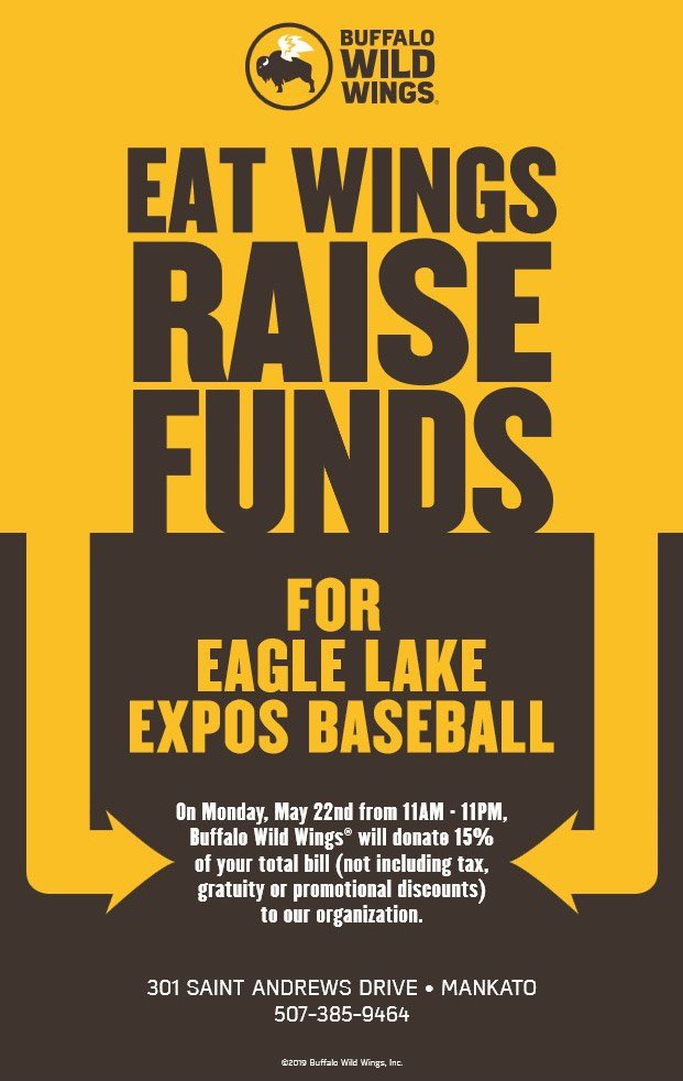 Please come help support the Expos on Monday, May 22nd at Buffalo Wild Wings. We’re looking forward to seeing you!