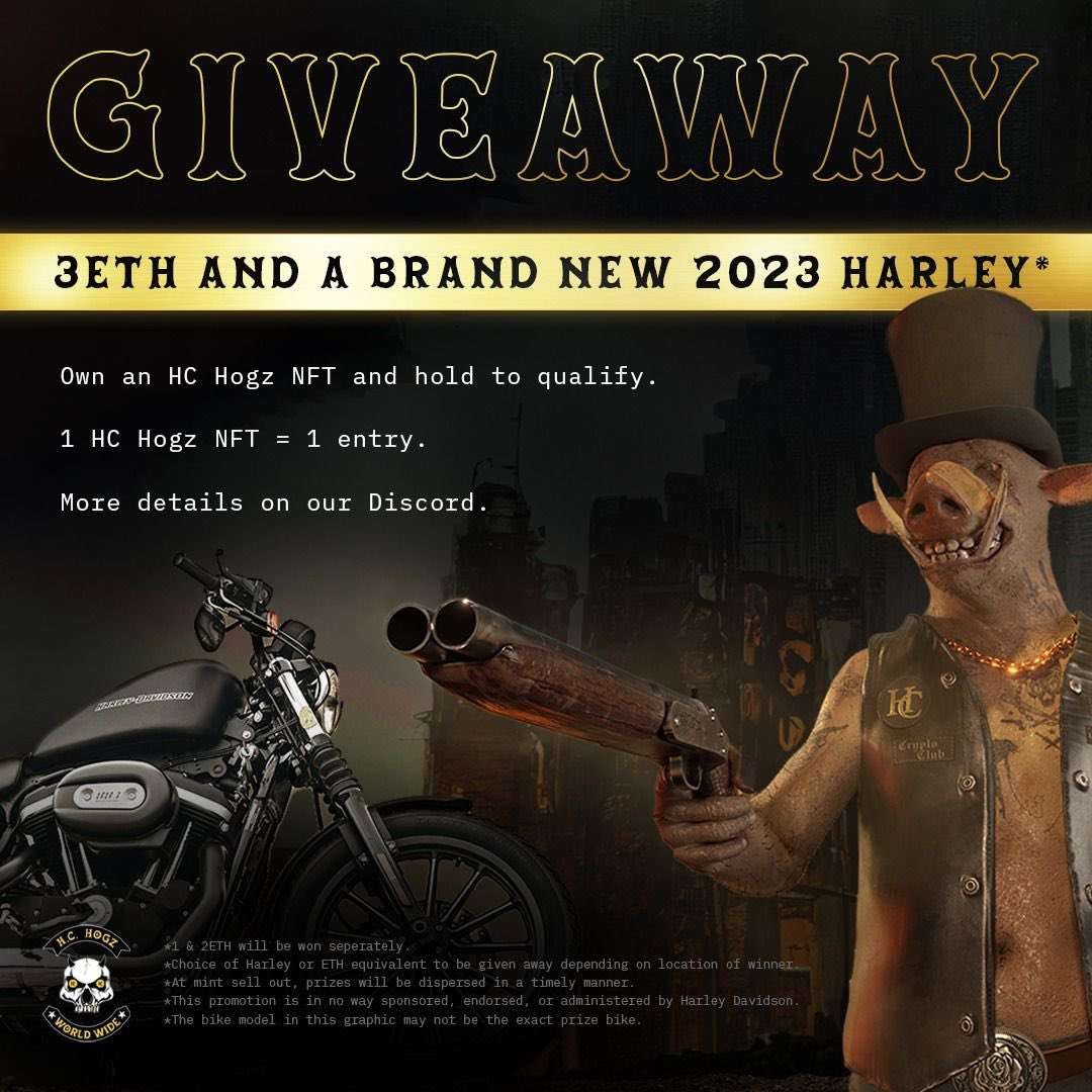 Did you know there is an #Ethereum  project you can win a #harleydavidson from?! <a href="/HC_Hogz/">Hostile Crypto Hogz 🐗</a>  come check it out!