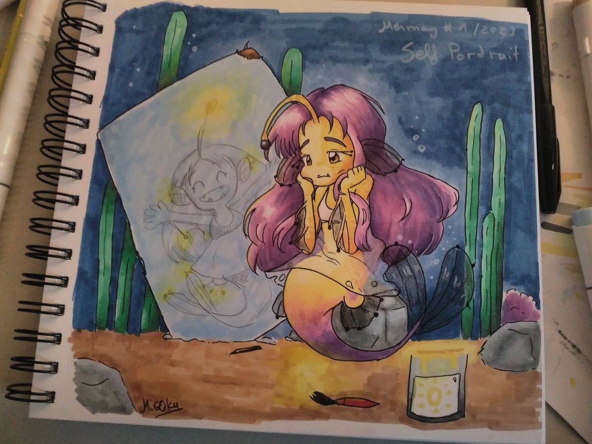 This is my entry for #mermay2023 It's from the official prompt list "Self Portrait". But obviously this isn't me. Hope you like the sad Glumi D:

#mermay #mermaid #anglerfish #traditionalart #ohuhu #ohuhumarkers