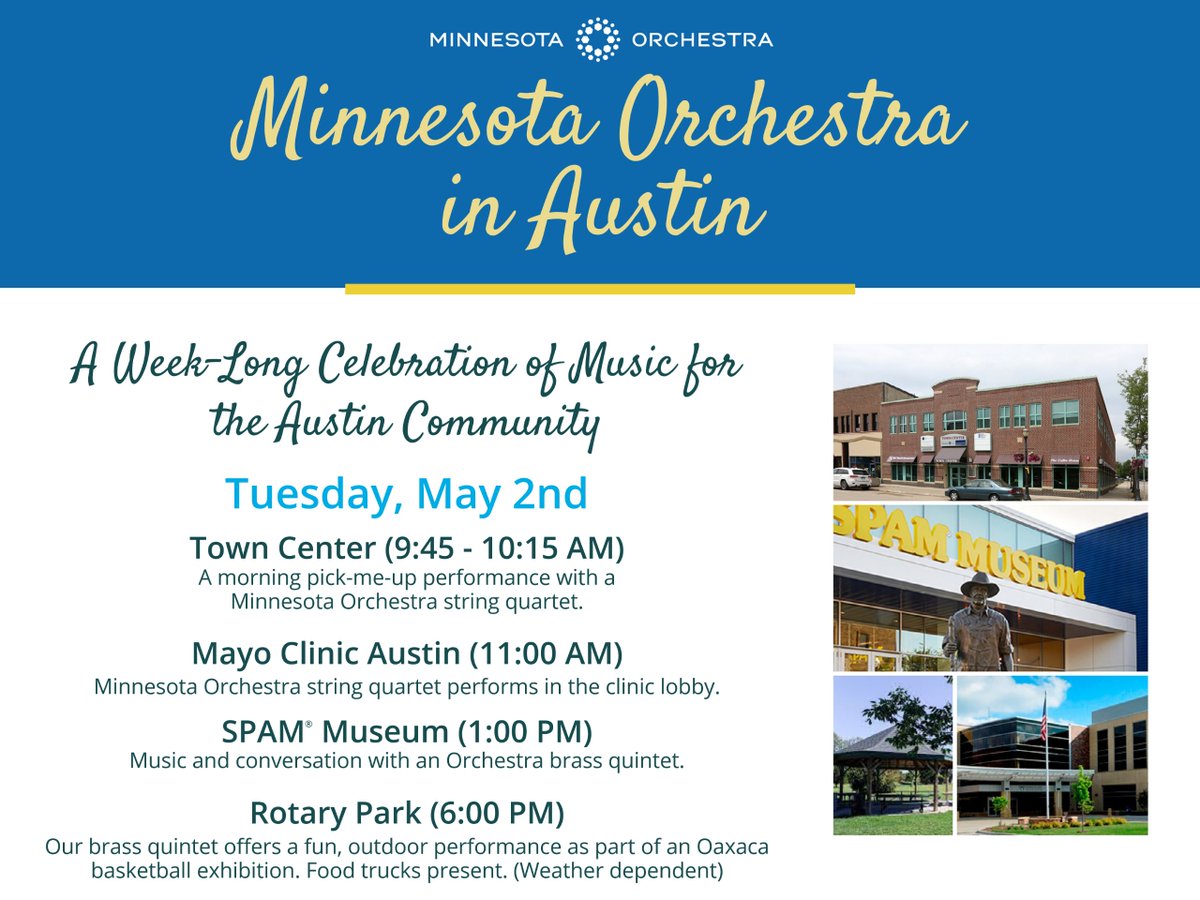 Join us tomorrow Tuesday 1 p.m. – 2 p.m. at the SPAM® Museum to enjoy a free live performance with a Minnesota Orchestra brass quintet!