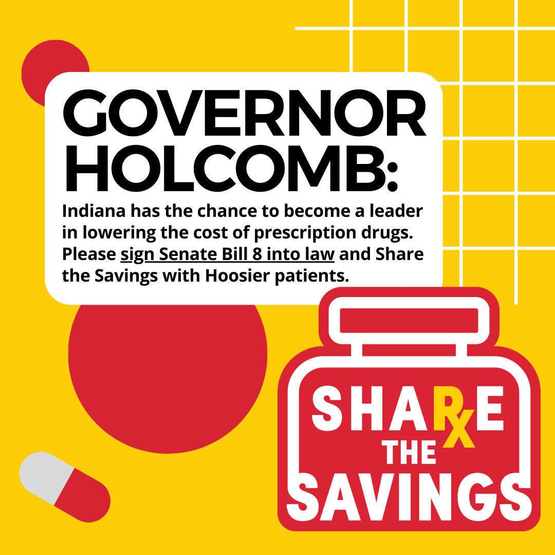 We have been among the partners of the Share the Savings bill. Senate Bill 8 helps Hoosier patients feel a direct, immediate relief at the pharmacy counter. @GovHolcomb, please sign this bill into law today! #SharetheSavings