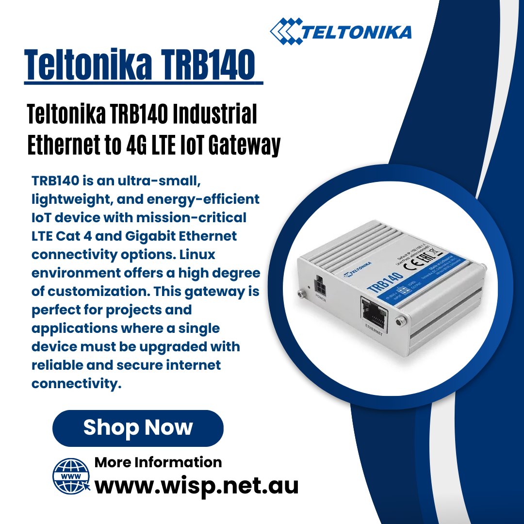 wispaustralia's tweet image. Attention Network Administrators! ⚠
If you&apos;re looking for 🚀 a powerful and reliable IoT gateway for your industrial network, look no further than the Teltonika TRB140! 
✔🛒 Visit wisp.net.au/teltonika-trb1… today to learn more about the Teltonika TRB140.

#Teltonika #IoTgateway