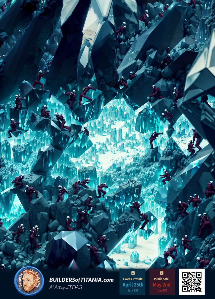 jeffjag's tweet photo. gm
We are now in the final 24 hours of the Builders of Titania presale (link in bio).
The public mint goes live at 1pm est Tuesday May 2nd
Builders Unite! Here's some Diamond Builders ππ οΈπͺ #buildersoftitania #aiart #stablediffusionart https://t.co/WQZkLQ8e2A