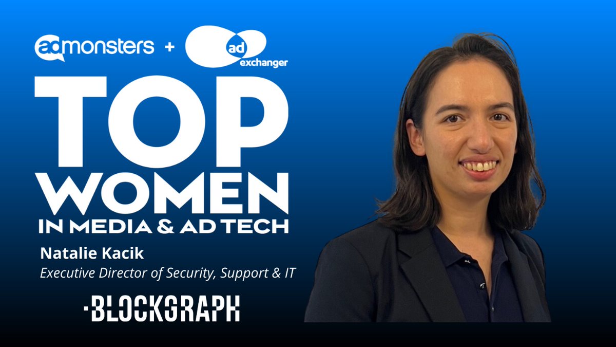 blockgraph's tweet photo. Congratulations to Blockgraph’s own Natalie Kacik on being named a recipient of the @adexchanger &amp; @AdMonsters 2023 Top Women in Media and Ad Tech in the Privacy Powerhouse category!
https://t.co/xnbVGcYcVX
#WomenOfBlockgraph #dataprivacy #security #adtech #BlockgraphThatData https://t.co/qRbKhNTH7p