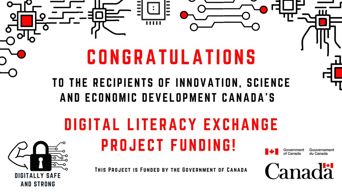 1/2 We’re excited to be launching our #DigitallySafeAndStrong project, funded by @ISED_CA. Be sure to check out the other recipients of this funding like  @abclifeliteracy @amimanitoba @BIAWtlooWell @SBurnabyNH @northbnh @CNIB @CSCNL @CommunityRider @gaspelit @gluusticks too!