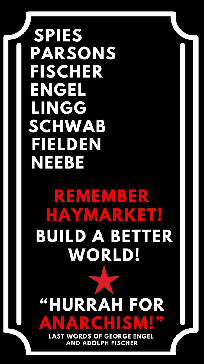roniscoundrel's tweet photo. Spies 
Parsons
Fischer
Engel
Lingg
Schwab
Fielden
Neebe

Remember the Haymarket Martyrs and  the movement they fight they lived and died for.

Hurrah for Anarchism! https://t.co/lEcX64cva5