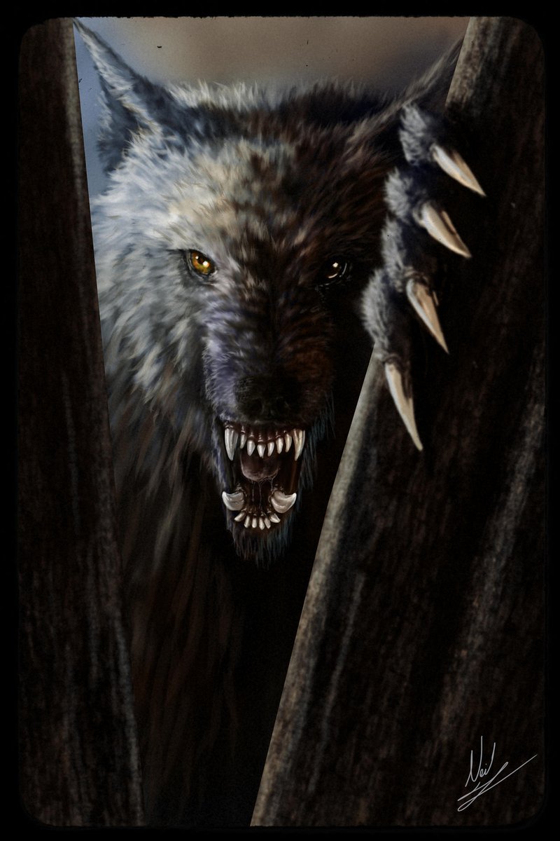 When you think you've found the perfect hiding place and you're wrong. Dead wrong. (Art by Neil Jary) #WerewolfHideAndSeek #WerewolfArt #Werewolf