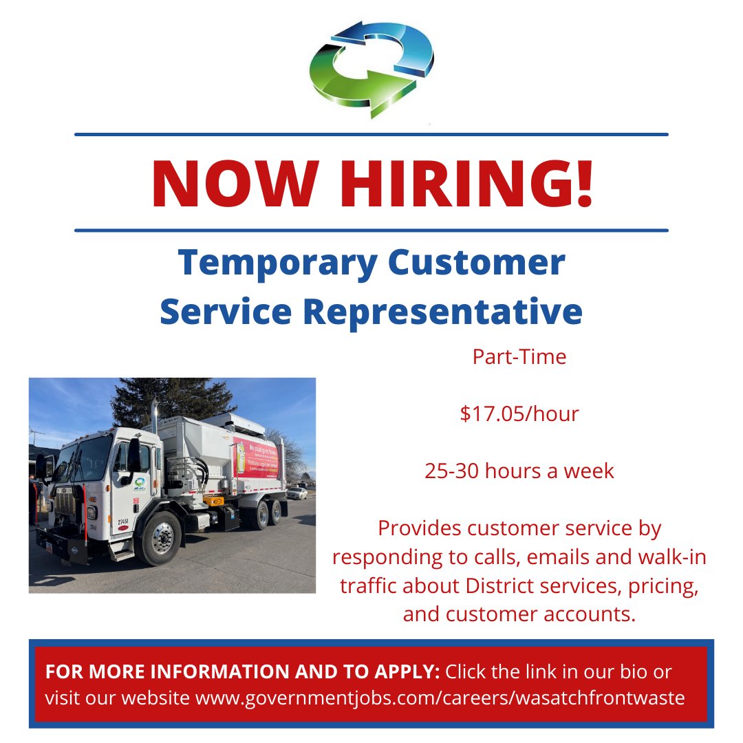 WFWRD1's tweet photo. We're hiring! We are currently accepting applications for a Temporary Customer Service Representative. To see details on this and other job openings, visit this link: https://t.co/Uf9ZIHGMoJ ! #utahhiring #utahjobs https://t.co/y1ZsMBJtXl