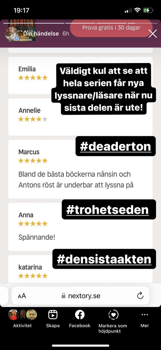 anton_berg's tweet photo. Dags för er som väntat in och ska BINGE-LYSSNA! Nu finns trilogin ute. Fem års väntan är över😀
#deaderton (4,0 BookBeat)
#trohetseden (4,2 BookBeat)
#densistaakten (4,3 BookBeat) https://t.co/3C1s4wz0Wu