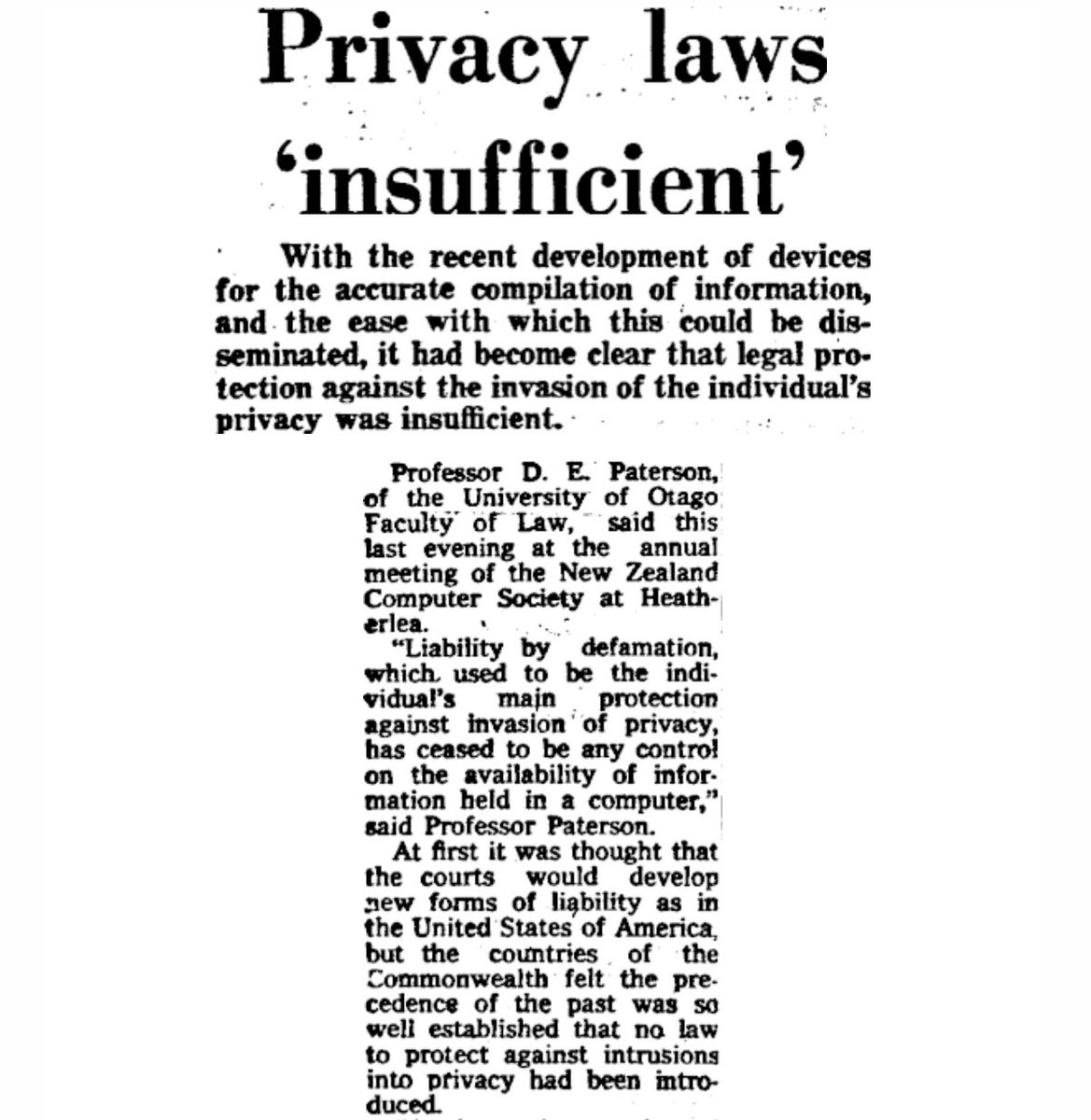 DPL_rewind's tweet photo. on this day in 1971 The Press published "#Privacy laws ‘insufficient’" https://t.co/VRWPy6z0Xq
