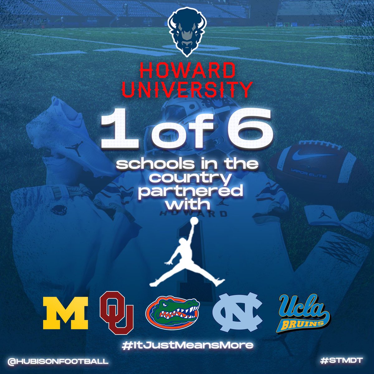 HUBISONFOOTBALL's tweet photo. Howard University is 1 of 6 Football Programs partnered with the Jordan Brand.  #STMDT #ItJustMeansMore https://t.co/1YKprWMcN6