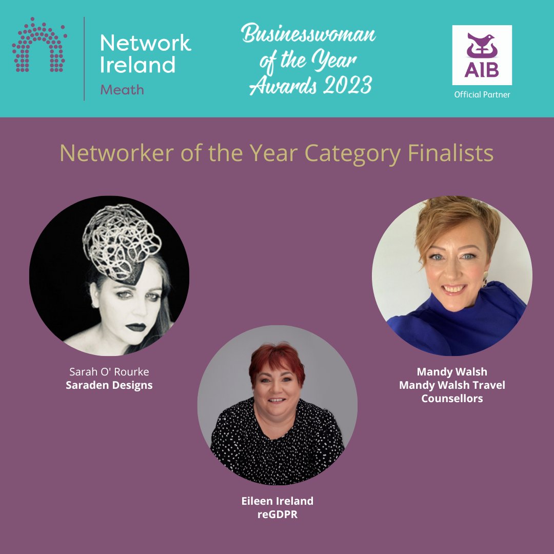 NetworkMeath's tweet photo. Congratulations to all our 2023 finalists for @NetworkMeath Businesswoman of the Year Awards. @Network_Ireland #networkireland #networkirelandmeath #businesswomanoftheyear #awards #womeninbusiness #meath #backedbyAIB #40Years #celebratesuccess #consciousconnections https://t.co/tvpvedn502
