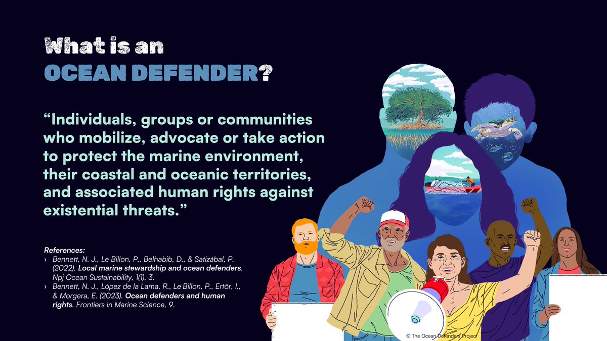 What is an ocean defender?

“Individuals, groups or communities who mobilize, advocate or take action to protect the marine environment, coastal &amp; oceanic territories &amp; human rights against existential threats.”

Read more here: 
frontiersin.org/articles/10.33…
&amp;
nature.com/articles/s4418…