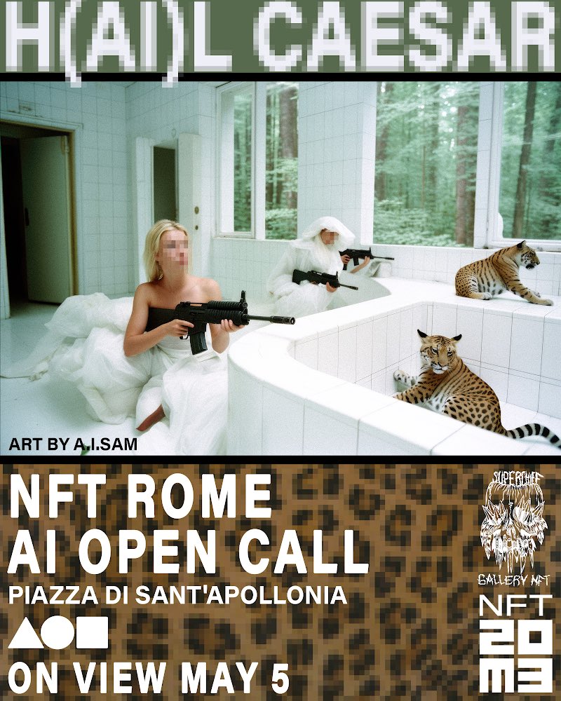 I guess there were 1200 entries for the Ai open call….

…and 5 winners…????!

Feeling blessed to have made the cut! Excited to show work at @NFTRome_ 

Thanks to <a href="/SuperchiefNFT/">SuperchiefGalleryNFT</a> (as always), and <a href="/cla_aad/">Claudia</a> for encouraging me to submit, and <a href="/ai_s_a_m/">AI.S.A.M</a> for the dope flyer art…