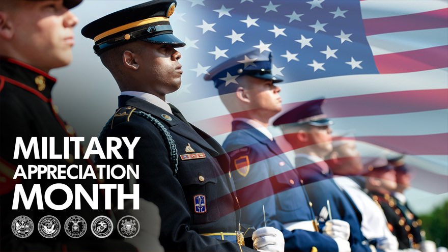 Humaniktarian's tweet photo. 🫡🫡🫡🫡 to all of the Servicemembers and Veterans for you’ve done and do. 

Please thank your military friends or family members today. 

#MilitaryAppreciationMonth 
#NavyVeteran 
#Army #Navy #AirForce #Marines #CoastGuard #Salute https://t.co/X86YGrGPyL