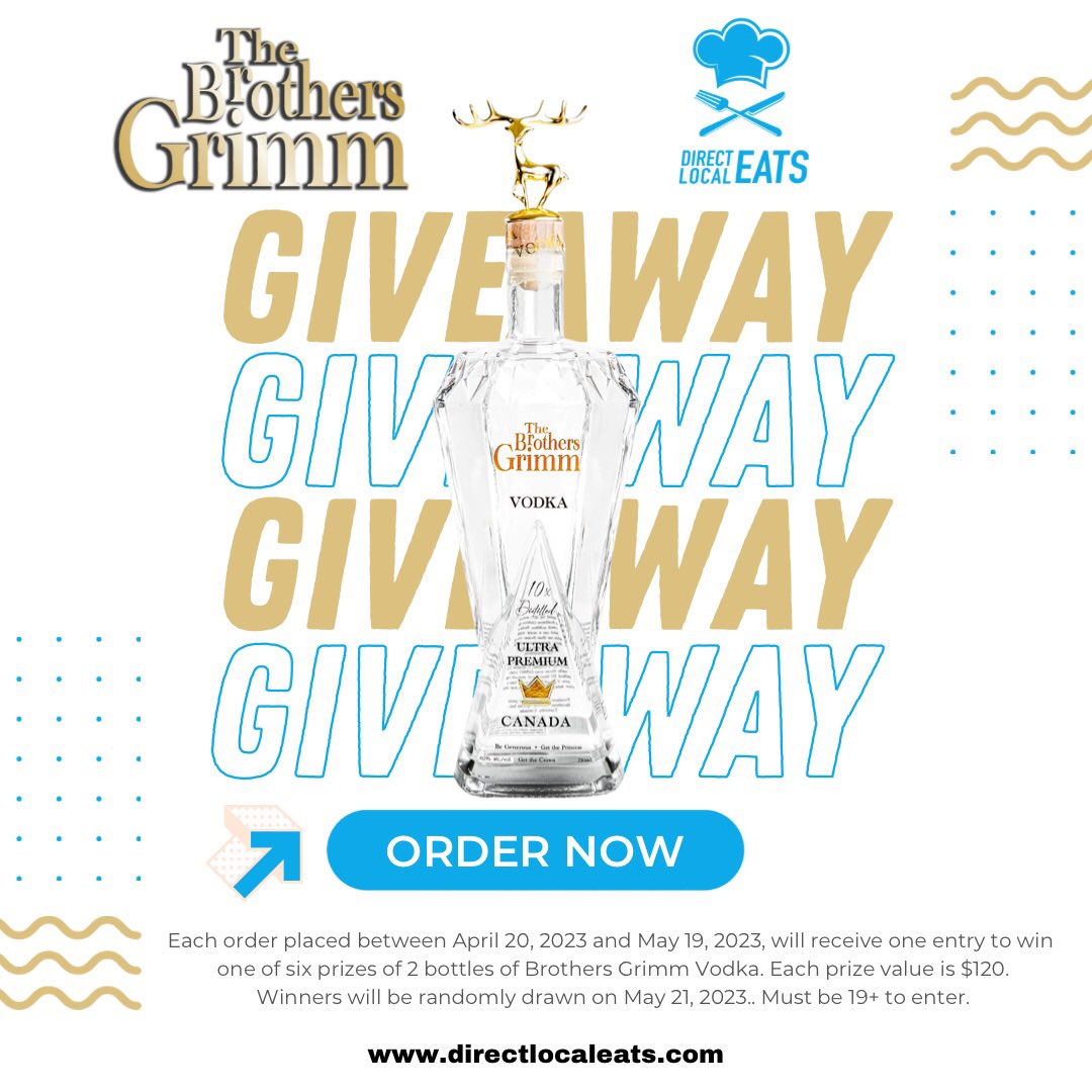 OrderCoop's tweet photo. #Guelph…It is #Giveaway Time!!!

Each order placed between April 20-May 19, 2023 with Direct Local Eats, will receive an entry to #win 1 of 6 prizes of 2 bottles of @GrimmVodka. Must be 19+ to enter.

Order delivery on #DirectLocalEats app or https://t.co/bGfQ9cfRwf

#contest https://t.co/7AUWZUTIiF