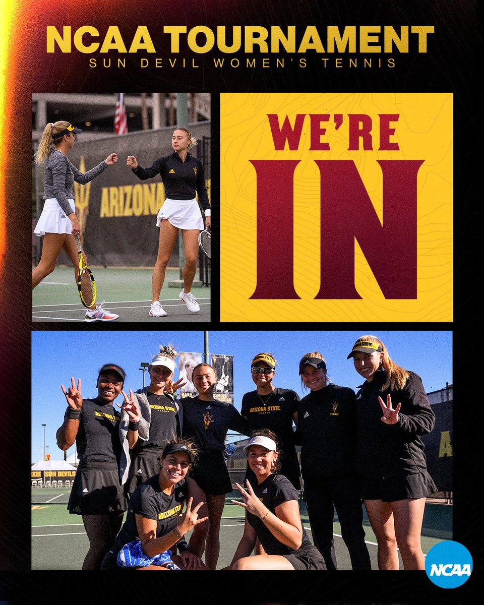 sundevilwtennis's tweet photo. Ticket punched for our 35th consecutive NCAA Tournament selection 🙌

#ForksUp | #O2V https://t.co/tE3SDEClLW