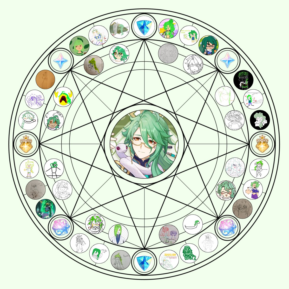 badgenshincomic's tweet photo. THE COMMUNITY SHITTY BAIZHU SUMMONING CIRCLE!
thank you to everyone for the lovely submissions and good luck with your baizhu pulls!! if somehow I missed your submission and you're not on here please tell me! (1/5) https://t.co/WLNz7IcutI