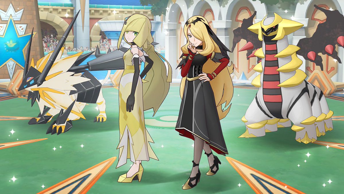 Pokemon's tweet photo. Behold: A double dose of pure class. It’s hard to imagine we’ll see anything half as glamorous as these two tonight! ✨

Lusamine is simply stunning in her sygna suit, but Cynthia won’t be outdone thanks to her Renegade-style sygna suit! https://t.co/DmpYDiVlJF