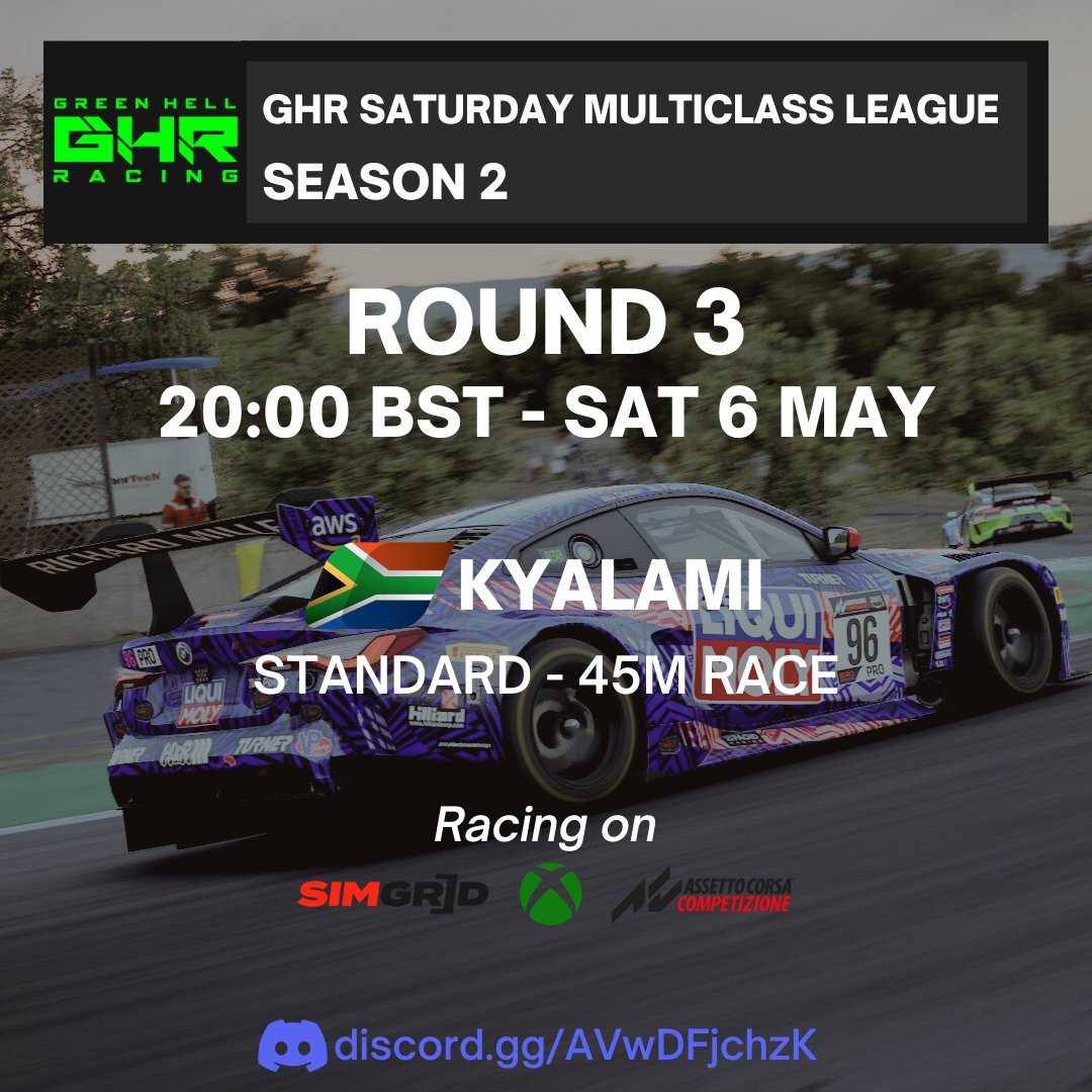 Join us for an unforgettable race day this Saturday at 20:00 with the GHR Saturday League! 

 Whether you're a seasoned pro or a newcomer to simracing, our league is open to all skill levels. 

Sign up here: thesimgrid.com/championships/…