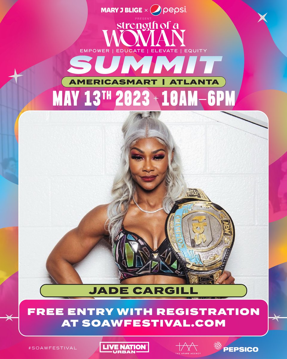 I’ll be @strengthofawomanfest presented by @pepsi + @therealmaryjblige sharing on breaking barriers in male dominated spaces. Come check me out at the FREE Summit Saturday 5/13 at AmericasMart. #SOAW2023