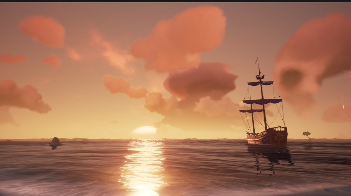 CharlieBlayloc7's tweet photo. This sunset over the shores of plenty is so captivating it captures the attention of the skull fort too! Definitely making it one of my favourite locations #SoTShot https://t.co/XCS8lk87OP